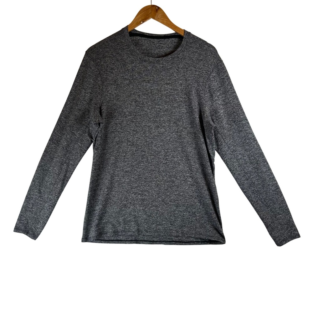 Lululemon Long Sleeve Shirt Mens Heathered Gray Black Crew Neck Activewear